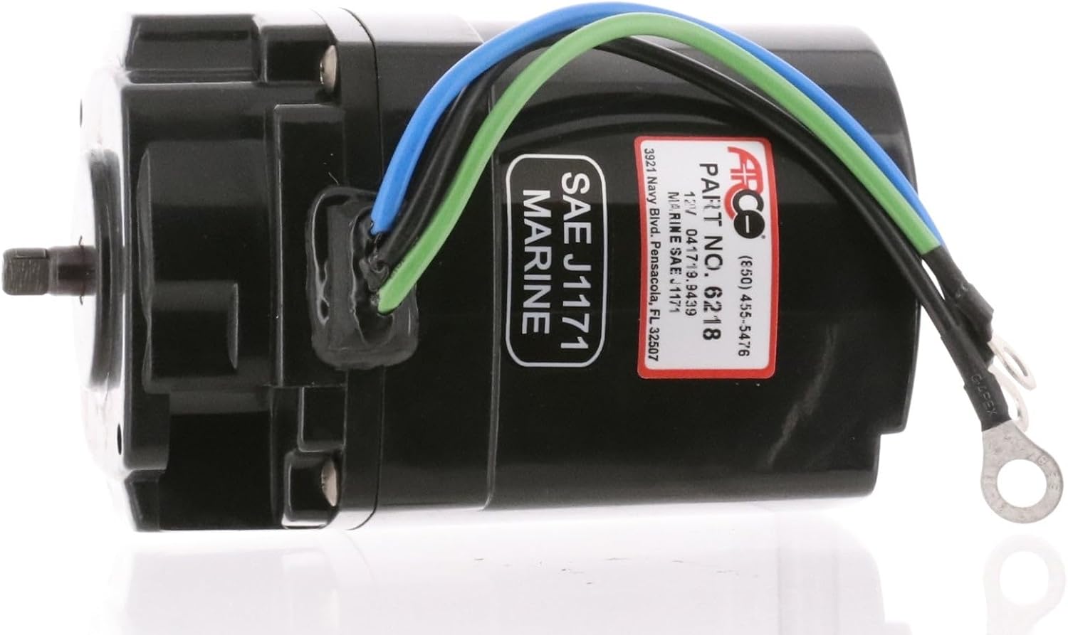 Arco 6218 Tilt Trim Motor for Mercruiser I/O and Mercury Outboard with Oildyne Pump, 12 Volt, Ring Terminal End, Black