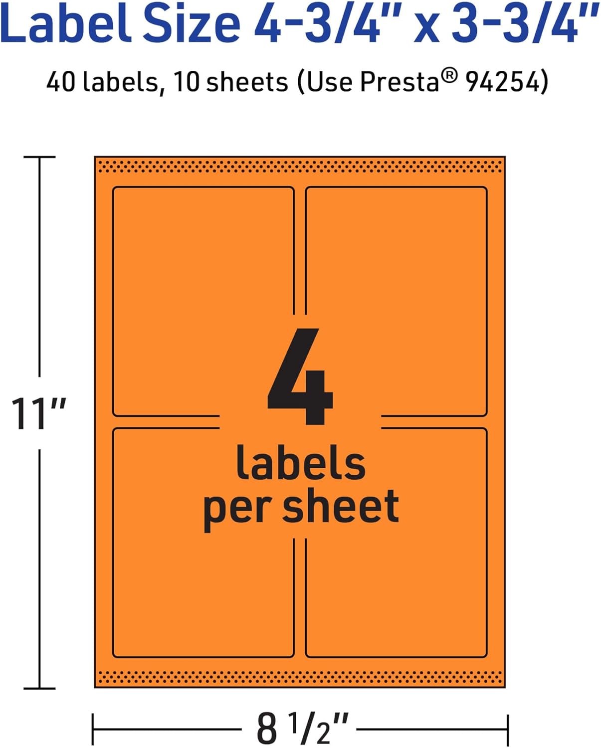 Avery Printable Rectangle Labels, Sure Feed Technology, 4-3/4" x 3-3/4", Bright Orange Labels, Print-to-The-Edge