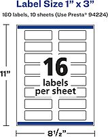 AVERY Glossy White Rectangle Labels 1" x 3" Sure Feed