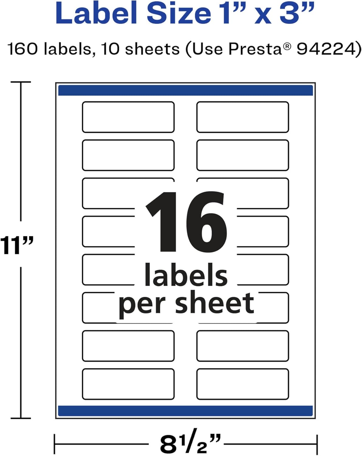 AVERY Glossy White Rectangle Labels 1" x 3" Sure Feed