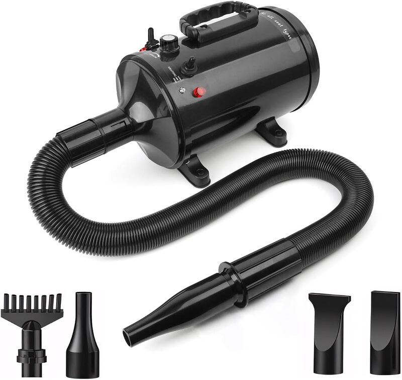 Soplador para Mascotas de 2000W, Secador de Pelo Canino con 4 Boquillas