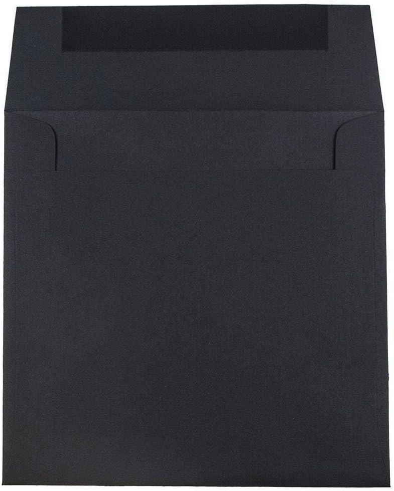 JAM Paper Square Linen Envelopes, Black, Gummed Seal