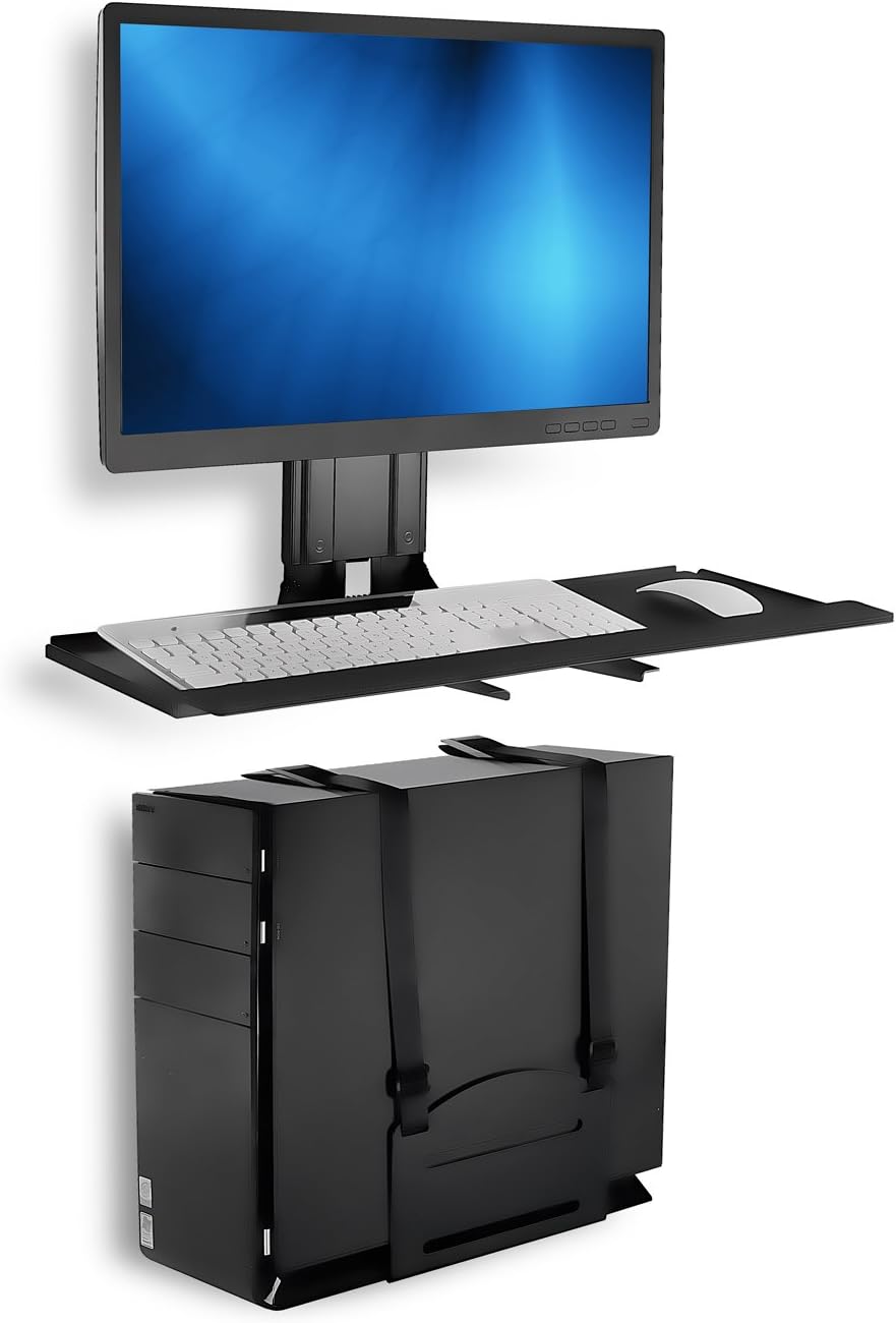 Mount-It! Monitor and Keyboard Wall Mount with CPU Holder, 25" Wide VESA Keyboard Tray (MI-7919)