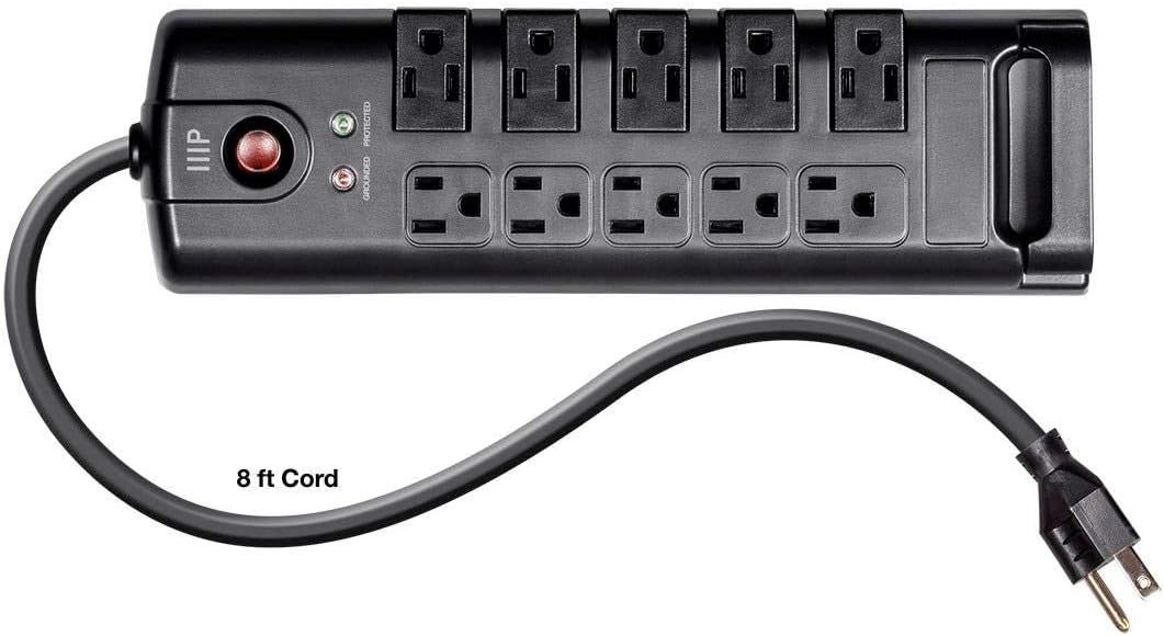 Monoprice 10 Outlet Rotating Surge Protector Power Block / Strip - 8 Feet - Black | 2880 Joules, Heavy Duty Cord