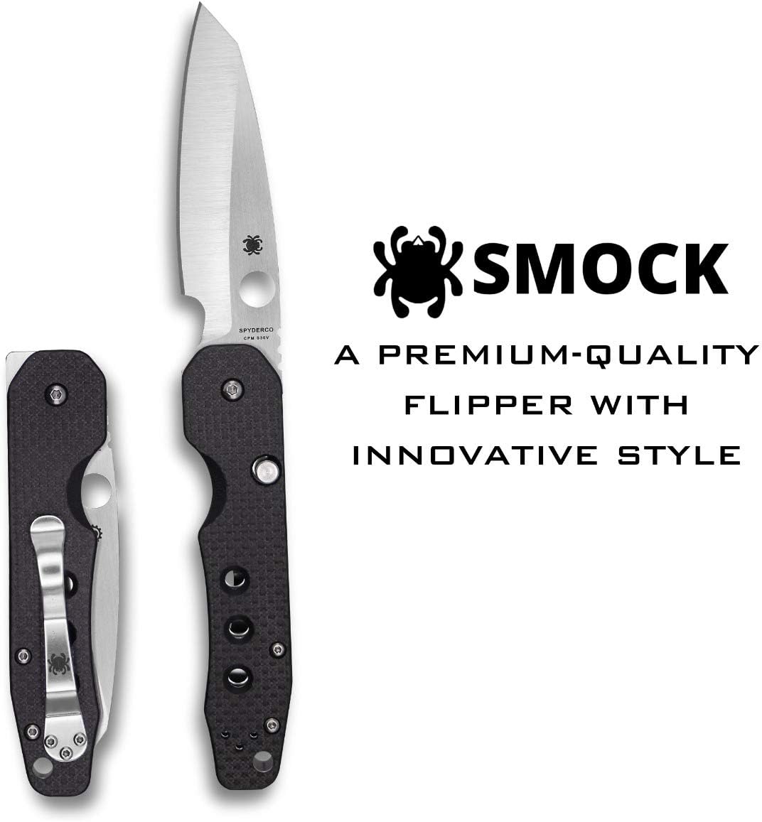 Spyderco Smock Premium Flipper Knife with 3.45" CPM S30V Steel Hollow-Ground Blade and Textured Carbon Fiber G-10 Handle