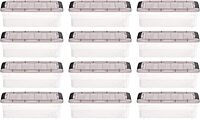IRIS USA 6 Quart Stack & Pull Clear Storage Box, Gray, 12 Pack