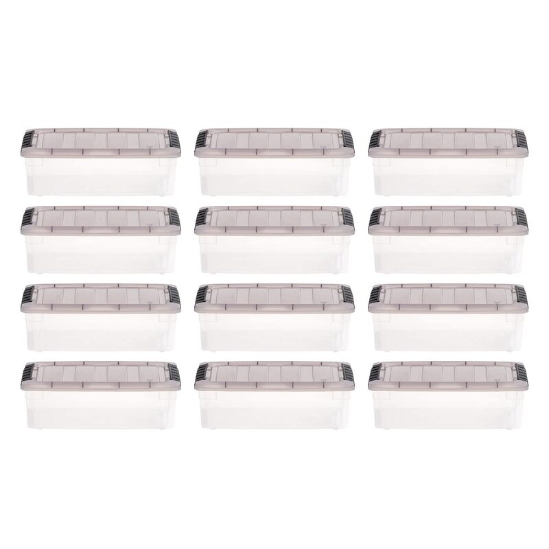 IRIS USA 6 Quart Stack & Pull Clear Storage Box, Gray, 12 Pack