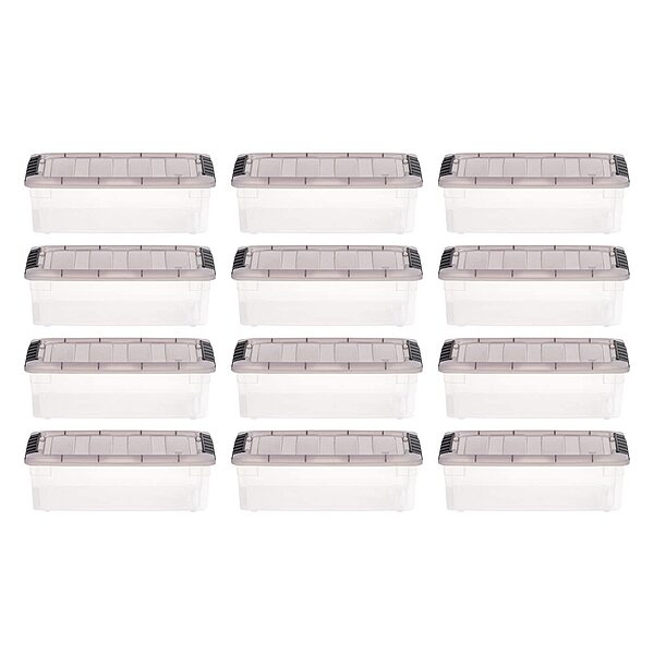 IRIS USA 6 Quart Stack & Pull Clear Storage Box, Gray, 12 Pack