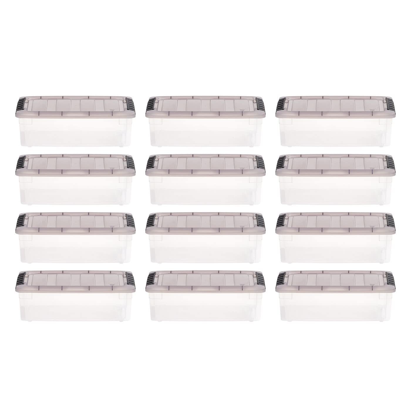 IRIS USA 6 Quart Stack & Pull Clear Storage Box, Gray, 12 Pack