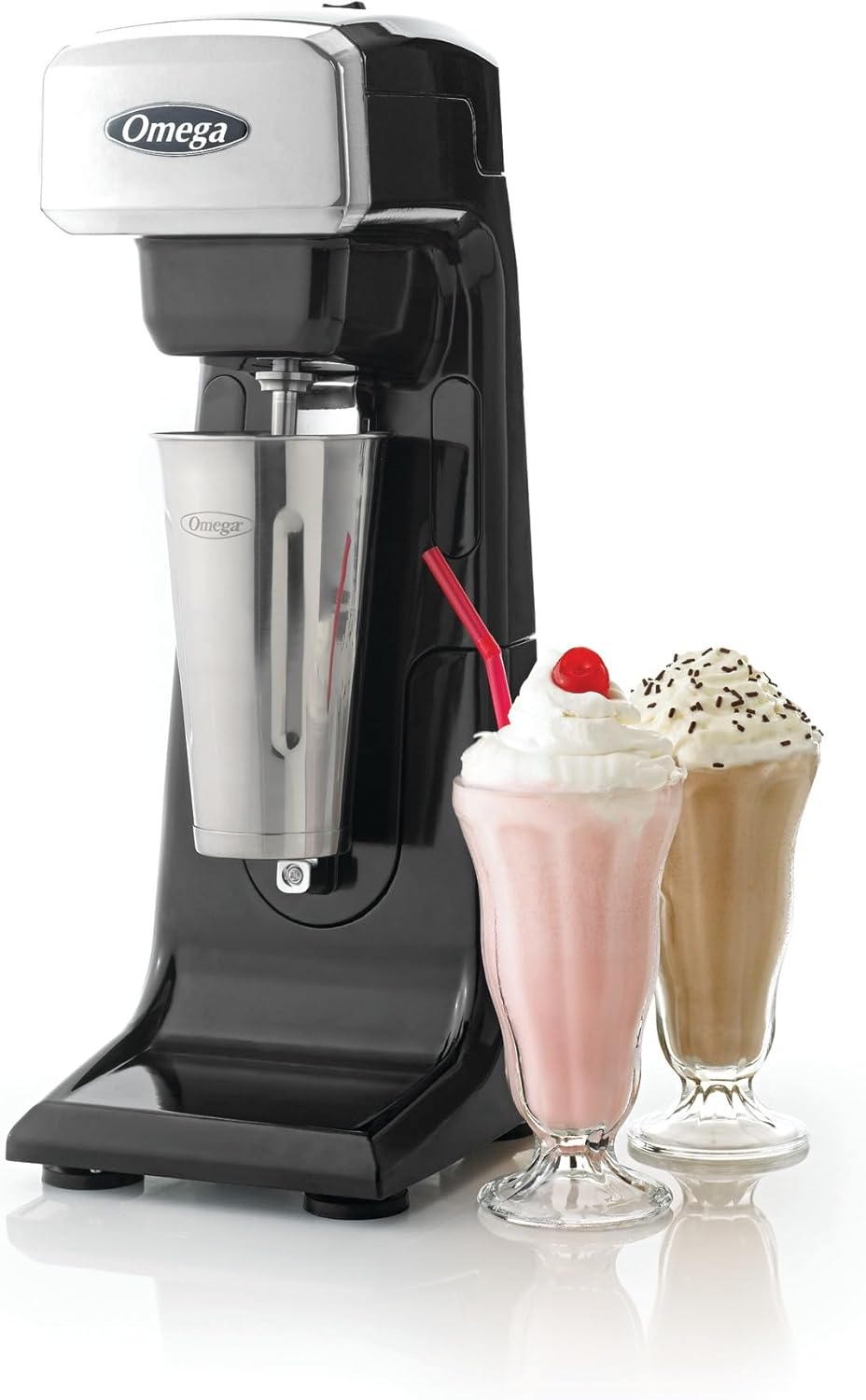 Omega M1000 Commercial Milk Shake Maker Single Spindle, 1/3 Horsepower, Black/Silver