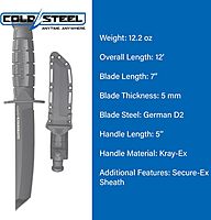 Cold Steel Leatherneck Tanto 7" German D2 Razor-Sharp Blade 5" Kray-Ex Durable Handle Tactical Military Knife withSecure-Ex