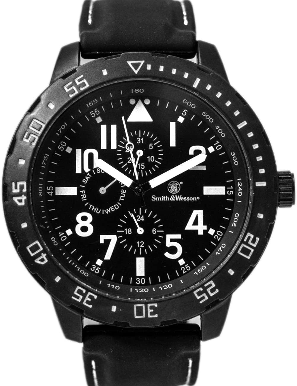 Smith & Wesson Men's Calibrator Watch, 5ATM, Stainless Steel Caseback, Precision Quartz, Black Rubber Strap, 51mm White