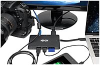 Tripp Lite USB-C Docking Station Hub, 4K @ 30 Hz HDMI, VGA, Gigabit Ethernet Port, 100W PD Charging, USB 3.2 Gen 1, Memory Card Slot, Thunderbolt 3 Compatible, Black, 3-Year Warranty (U442-DOCK3-B)