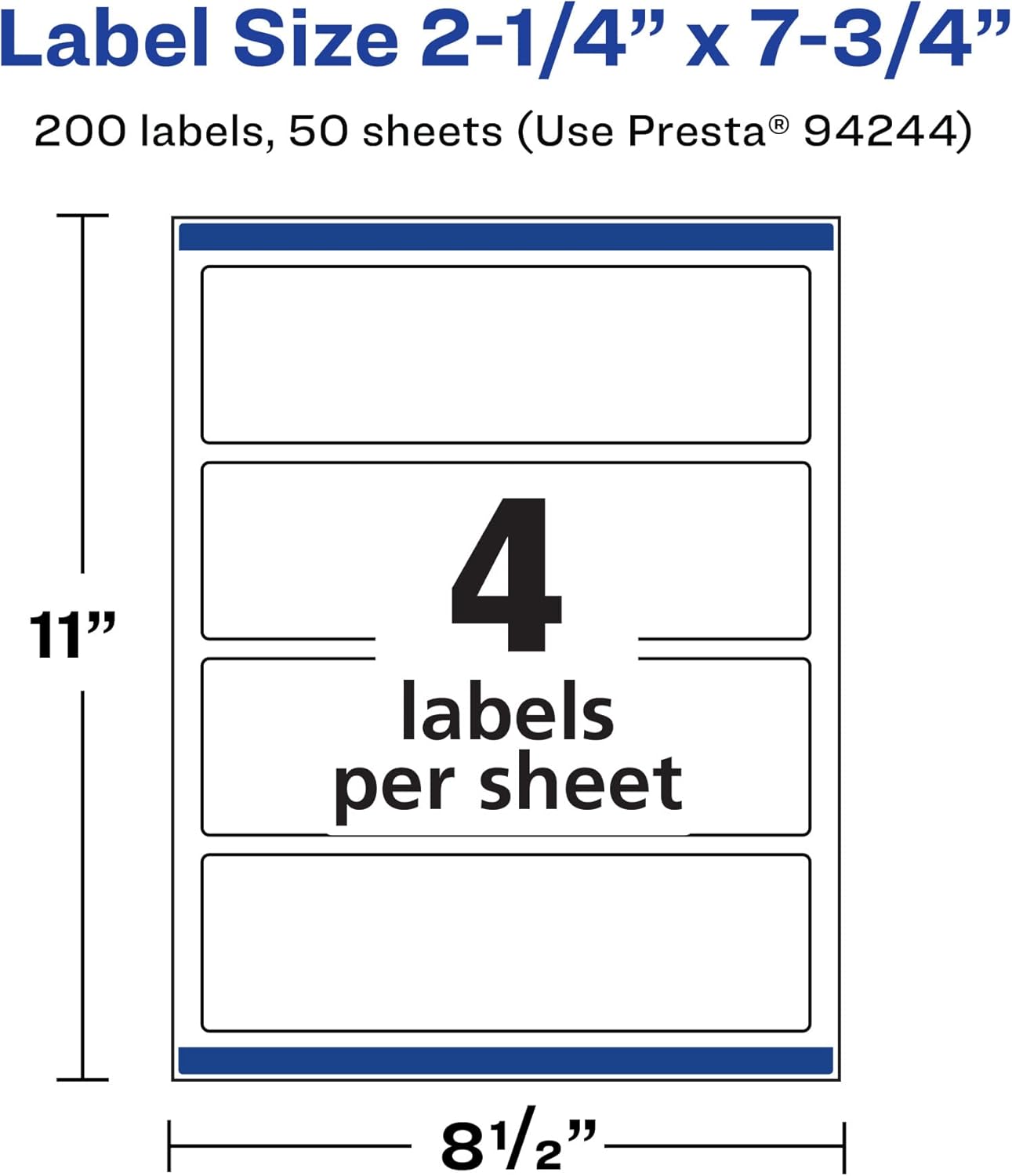 Avery Matte White Rectangle Labels, Sure Feed Technology, 2.25 x 7.75
