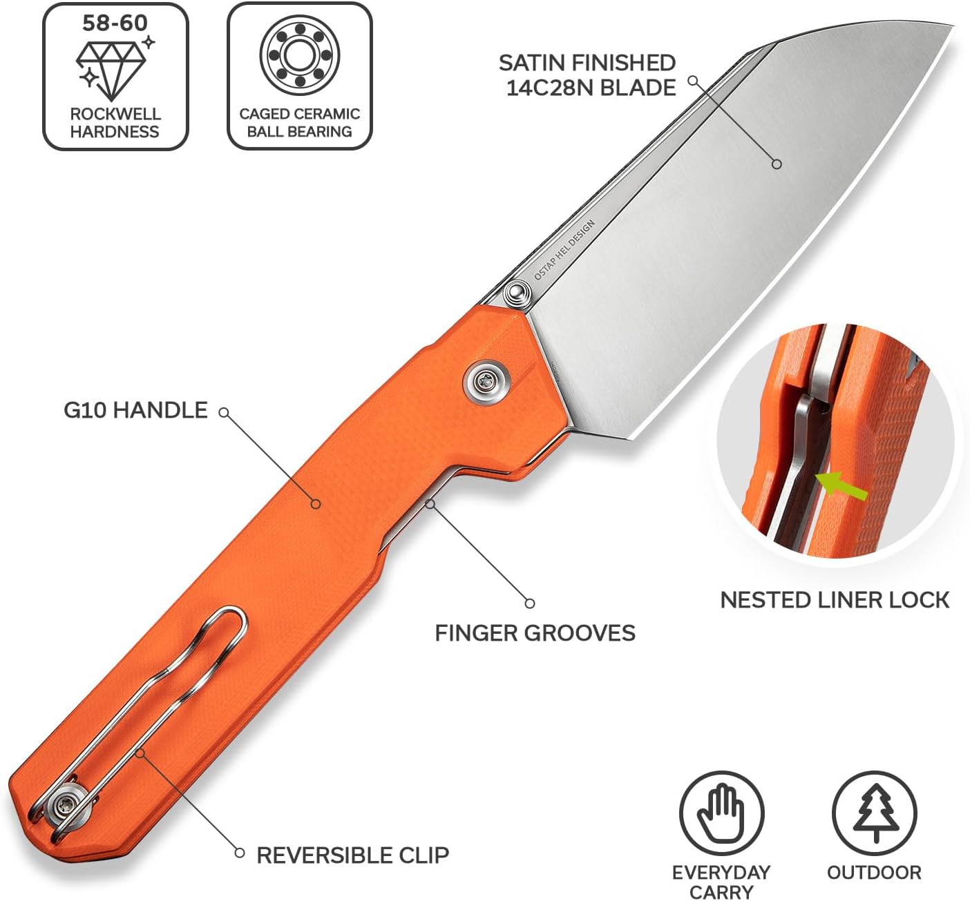 CIVIVI Hid Folding Pocket Knife 4.14in 14C28N Blade G10 Handle