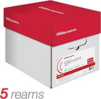 Office Depot Multi-Use Printer & Copy Paper, 5 Reams, White, Letter (8.5in x 11in), 2500 Sheets Per Case, 20 Lb