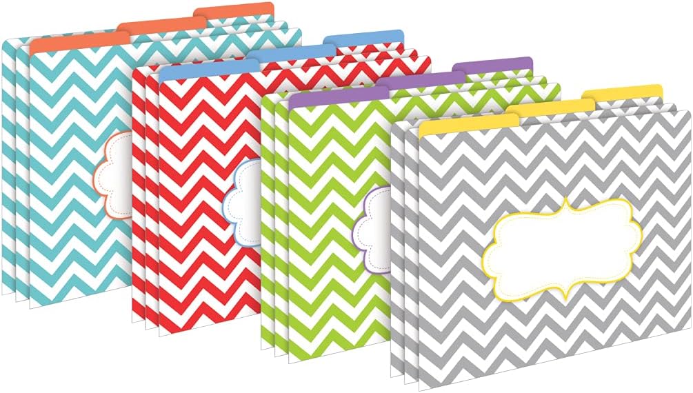 Barker Creek Designer File Folders Set of 12, Beautiful Chevron, Multicolor Chevrons on Outside, Soft Colors on Inside