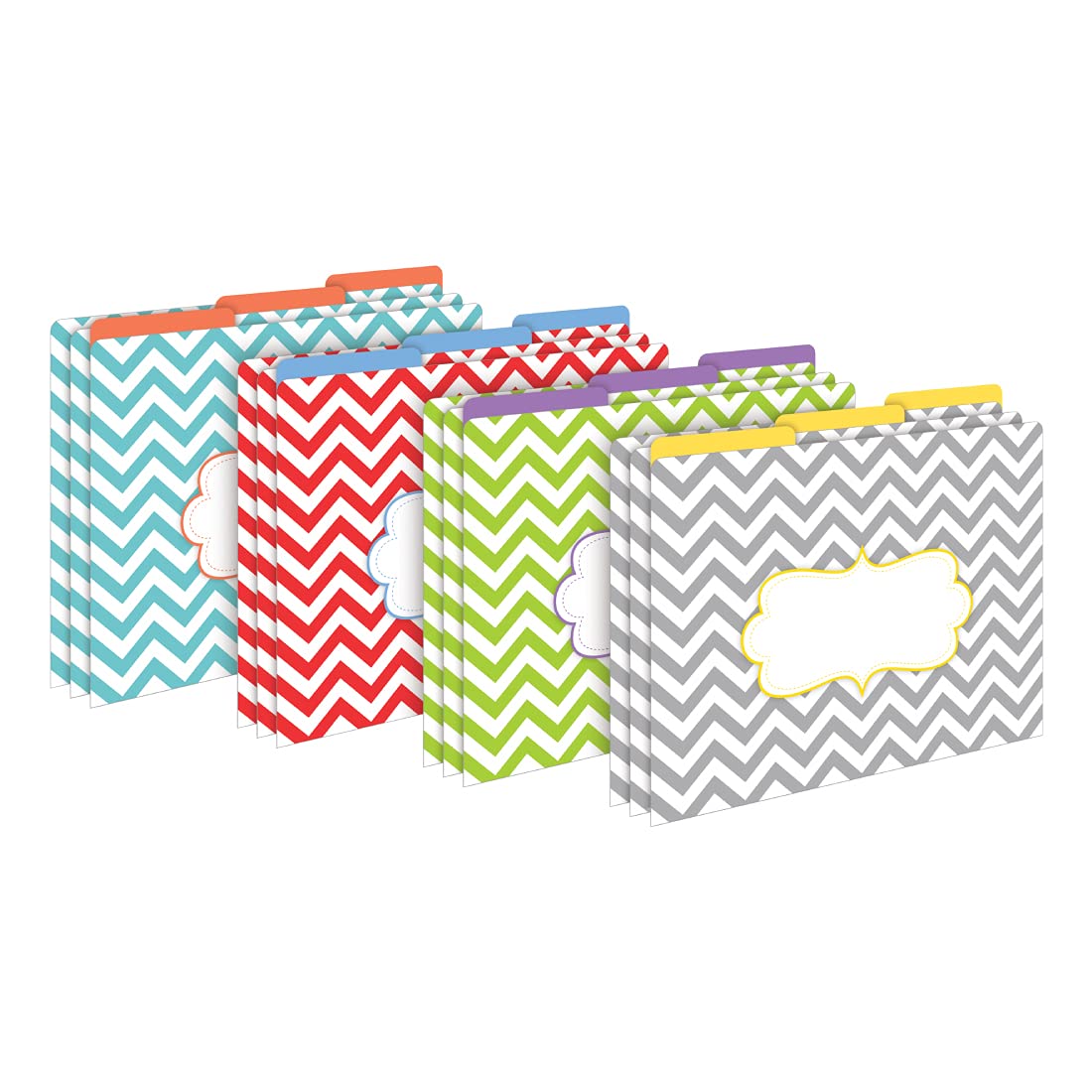Barker Creek Designer File Folders Set of 12, Beautiful Chevron, Multicolor Chevrons on Outside, Soft Colors on Inside
