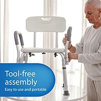 Medline Shower Chair for Inside Shower, Heavy Duty, 350 lb Capacity, Adjustable Height, Non-Slip Seat with Padded Armrests & Back, White