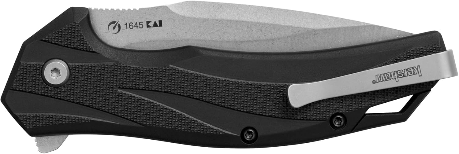 Kershaw Lateral Folding Pocket Knife, 3.1 inch Stonewashed Blade, Pocketclip,BLACK