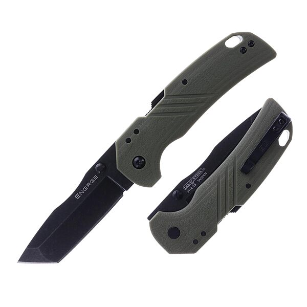 COLD STEEL Engage 3" 4116SS Razor-Sharp Tanto Point Blade 4.25" GFN Handle Everyday Carry Tactical Folding Knife with Atlas Lock OD Green