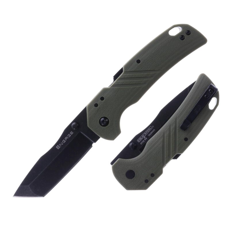 COLD STEEL Engage 3" 4116SS Razor-Sharp Tanto Point Blade 4.25" GFN Handle Everyday Carry Tactical Folding Knife with Atlas Lock OD Green