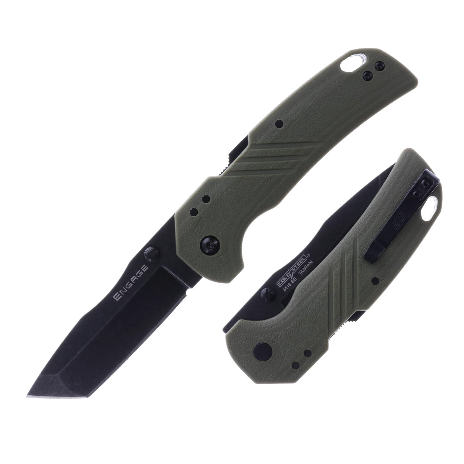 COLD STEEL Engage 3" 4116SS Razor-Sharp Tanto Point Blade 4.25" GFN Handle Everyday Carry Tactical Folding Knife with Atlas