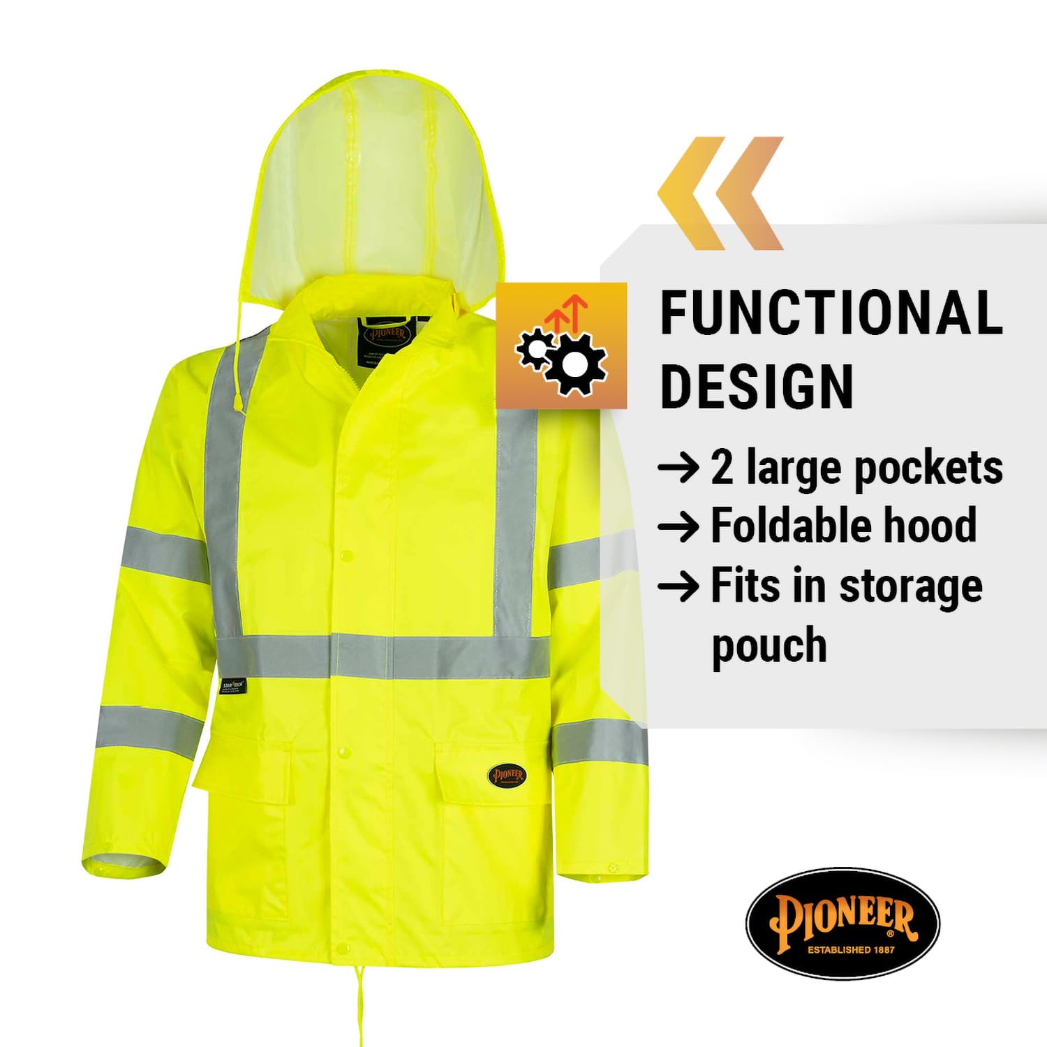 Pioneer High Visibility Rain Gear Safety Jacket and Bib Pants – Hi Vis Waterproof Reflective PVC Work Suit for Men
