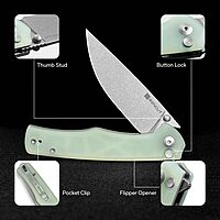 SENCUT Crowley Pocket Knife Button Lock Folding Knife for EDC, Natural G10 Handle Stonewashed D2 Blade Foldable Knife