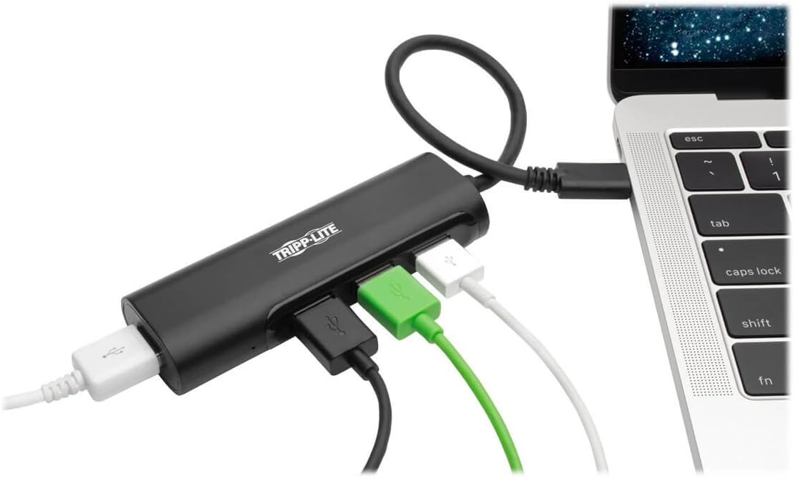 Tripp Lite USB C Hub 4-Port w/ 4x USB-A Portable Compact USB Type C, USB-C Thunderbolt 3 Black (U460-004-4AB)