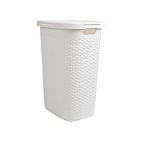 Mind Reader 60L Slim Laundry Hamper with Lid, Wicker-Style Plastic