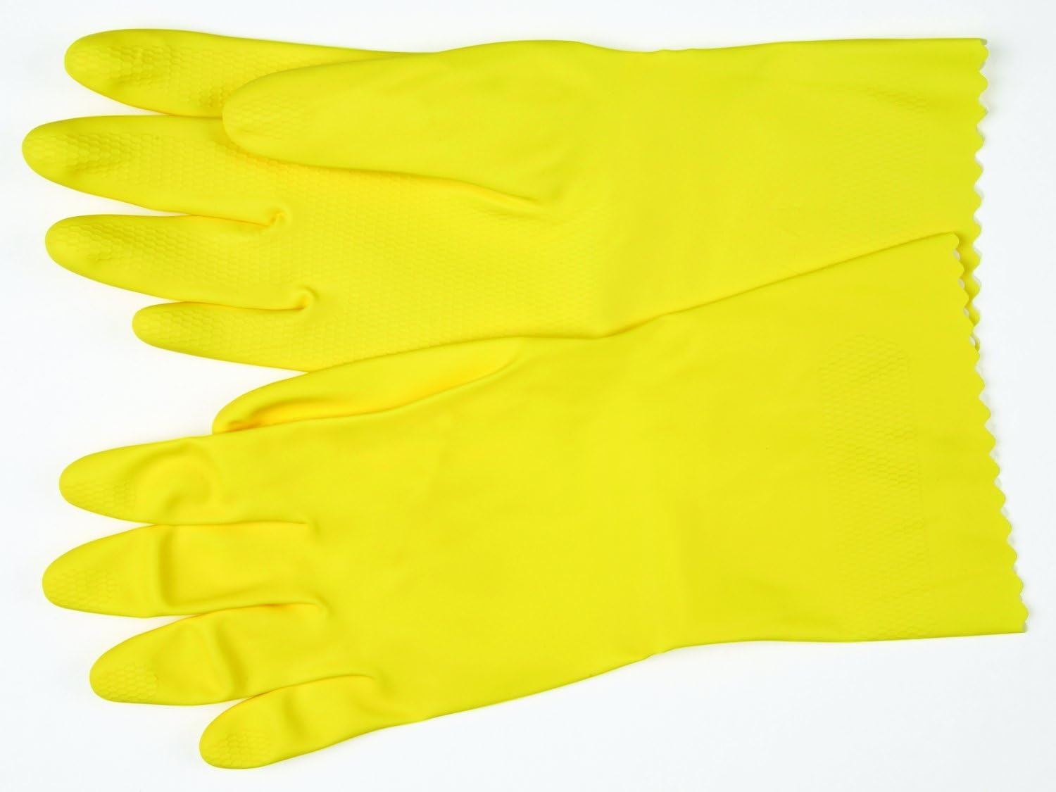 MCR Safety 5290P 9-1/2-Inch Flock Lined Latex Scalloped Cuff Seamless Rubber Gloves, Yellow, Large, 1-Pair