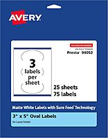 Avery Matte White Oval Labels, Sure Feed Technology, 3" x 5"