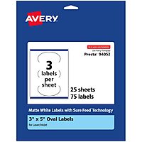 Avery Matte White Oval Labels, Sure Feed Technology, 3" x 5"