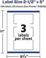 Avery Glossy Clear Rectangle Labels, Sure Feed Technology, 2.5" x 5", Print-to-The-Edge, Laser/Inkjet Printable