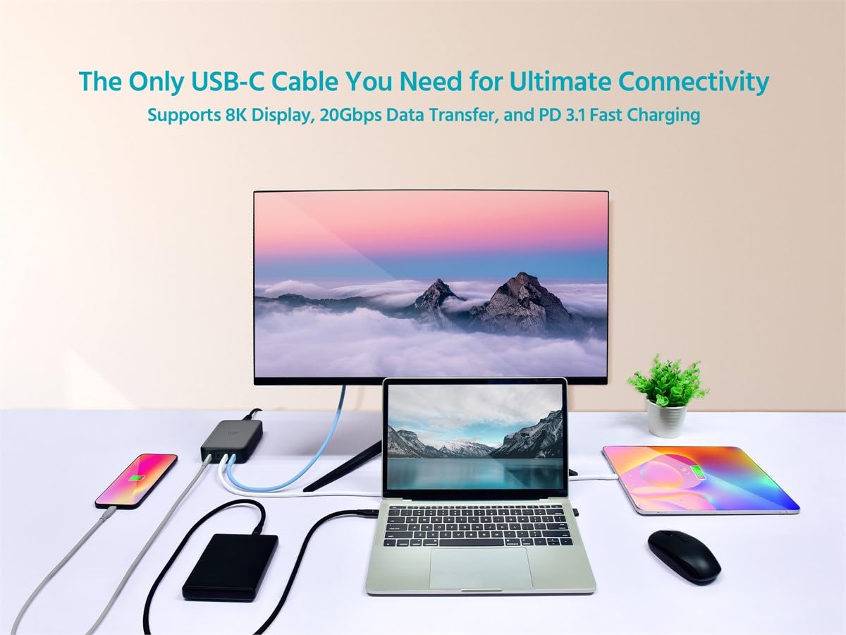 Monoprice USB4 Gen 2 Silicone Cable 6ft White