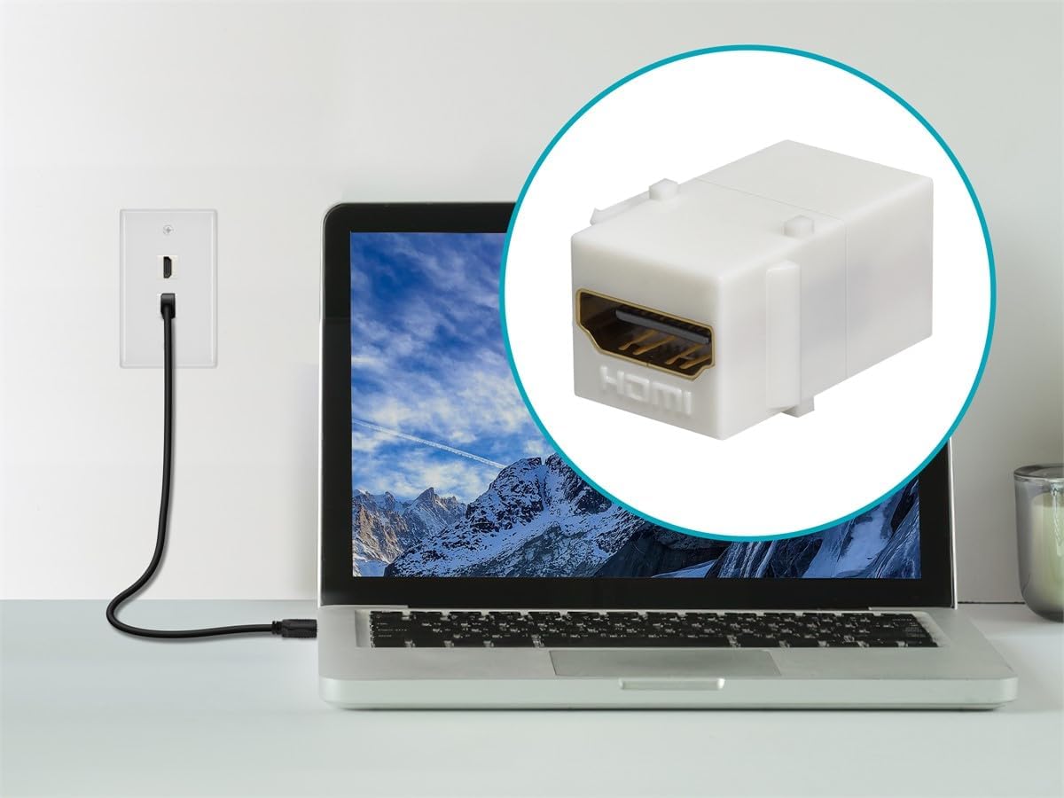 Monoprice 106852 Keystone Jack HDMI Female to Female Coupler Adapter, White 1 Count (Pack of 1)