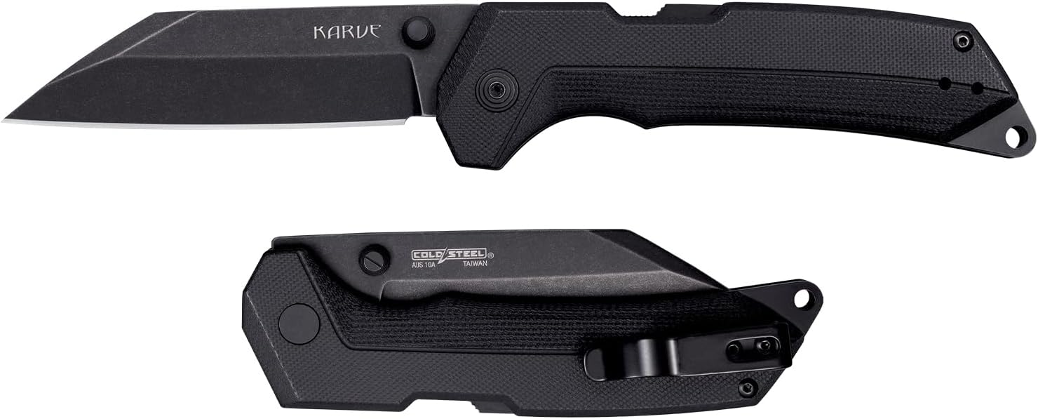 Cold Steel Karve 3.75" AUS10A Razor-Sharp Blade 4.875" G-10 Handle Everyday Carry Outdoor Tactical Folding Knife w/Atlas Lock