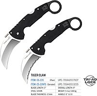 Cold Steel Tiger Claw Hawkbill Folding Knife with S35VN and G-10 Handle