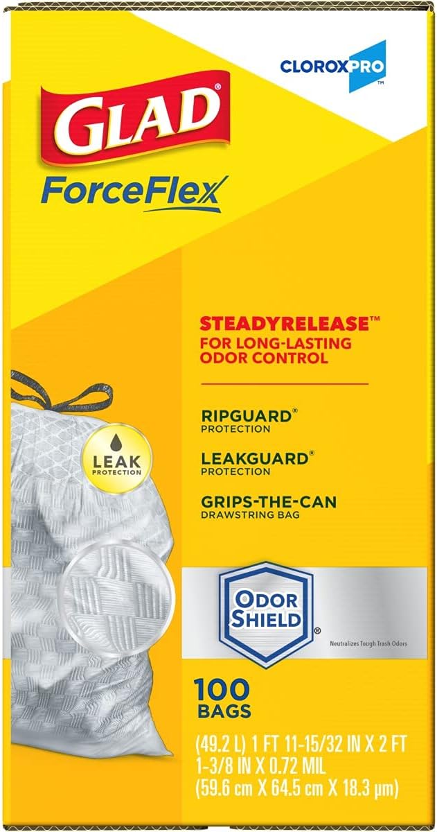 Glad Trash Bags, ForceFlex Tall Kitchen Drawstring Garbage Bags, Clorox 13 Gallon Trash Bags for Tall Trash Can