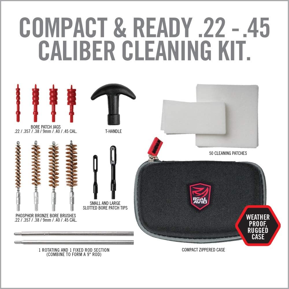 Real Avid Handgun Cleaning Kit - All-in-One 13 Piece Pistol Cleaning Kit with Cleaning Rod, Bore Brushes