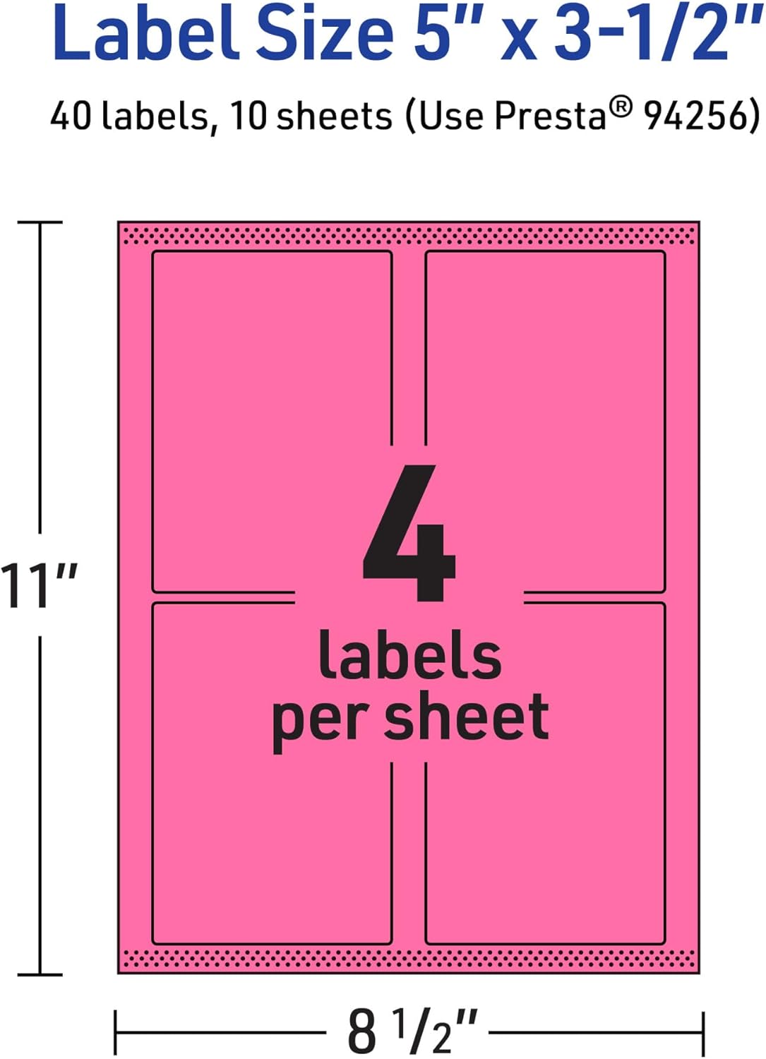Avery Printable Rectangle Labels, Sure Feed Technology, 5" x 3.5", Bright Pink, Laser/Inkjet Printable