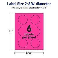 Avery Printable Round Labels, Sure Feed Technology, 2.75" Diameter, Neon Magenta Labels, Print-to-The-Edge, Laser/Inkjet Printable, 60 Total, Great for Soaps and Packaging 60 labels