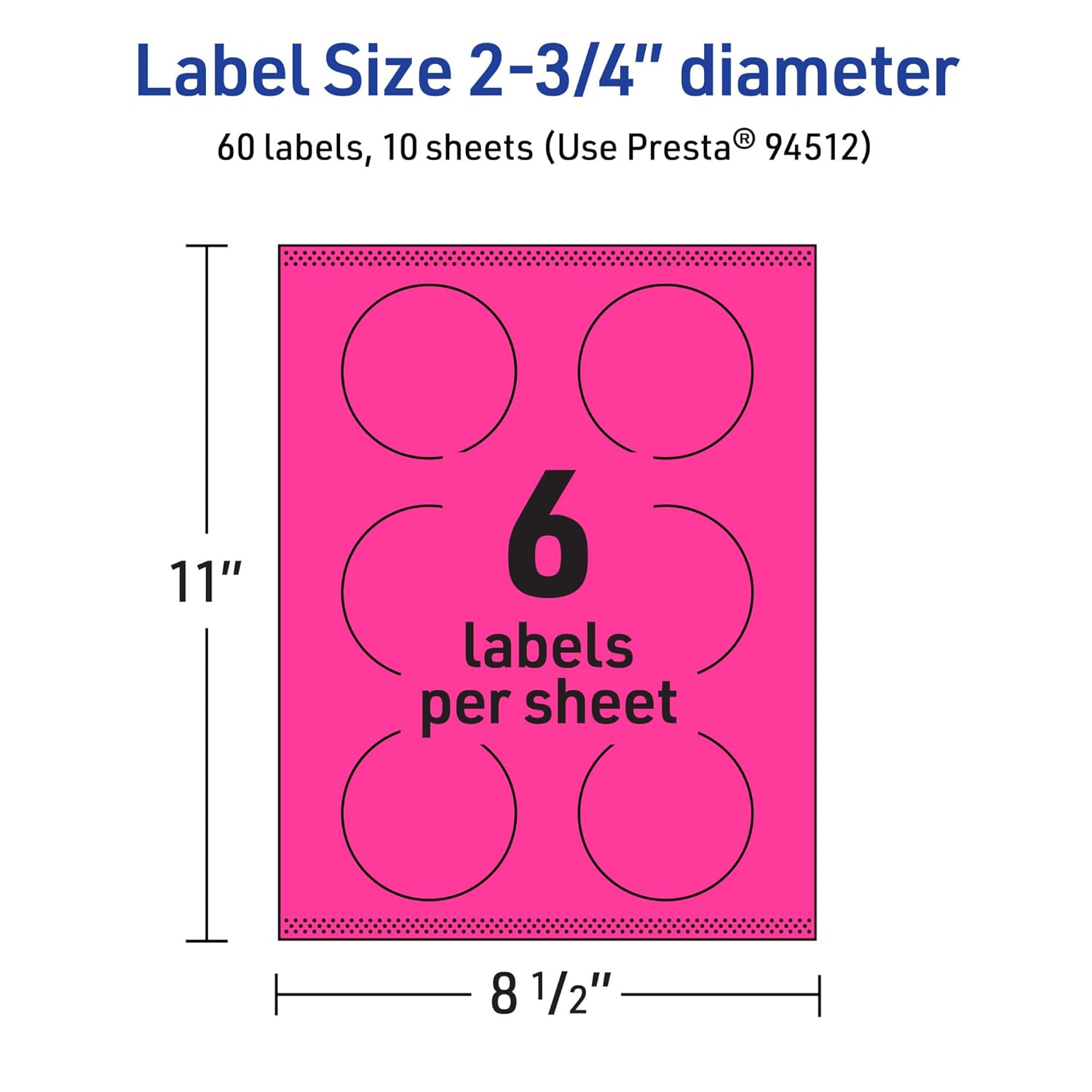 Avery Printable Round Labels, Sure Feed Technology, 2.75" Diameter, Neon Magenta Labels, Print-to-The-Edge