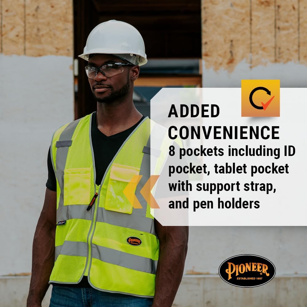 PIONEER Hi Vis Safety Vest - Reflective Cooling Mesh - 8 Pockets - Class 2