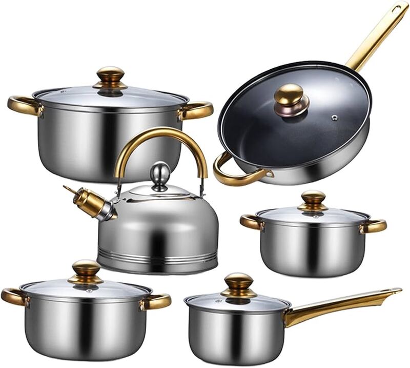 12PCS STAINLESS STEEL COOKWARE SET OF POTS