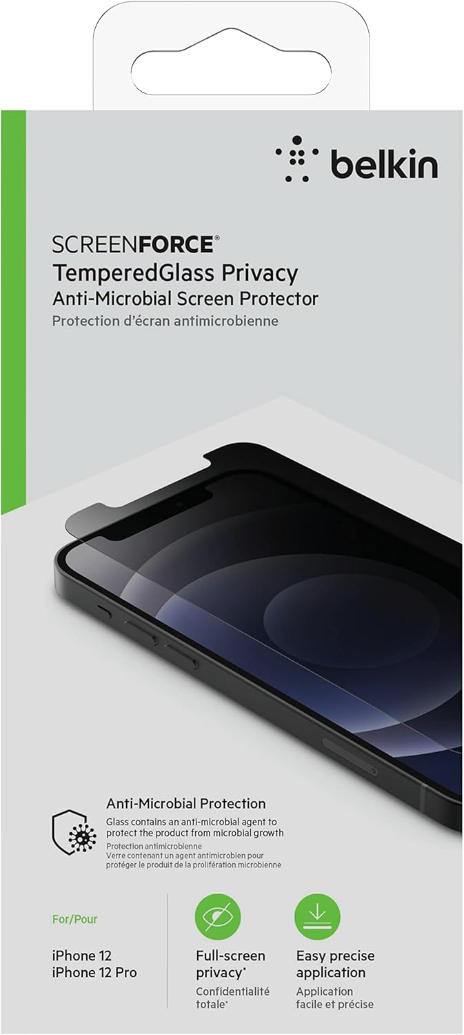 BELKIN ScreenForce TemperedGlass Anti-Microbial Screen Protector for iPhone 12/12 Pro/12 Pro Max