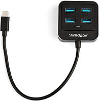 StarTech.com 4-Port USB C Hub - USB-C to 4X USB-A Ports - SuperSpeed 10Gbps USB 3.1/3.2 Gen 2 Type-C Hub - USB Bus Powered - Portable/Compact USB-C to USB Adapter Hub for Laptop - Aluminum (HB31C4AB)