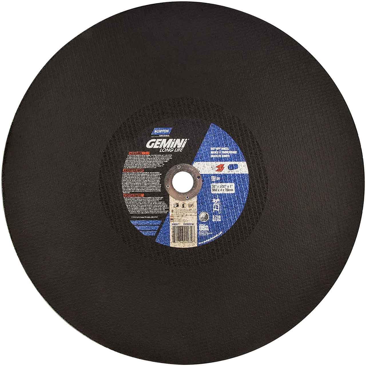 Norton 69078609032 20x5/32x1 In. Gemini Long Life 57A AO Type 01/41 Stationary Saw Cut-Off Wheels, 24 Grit, 5 pack