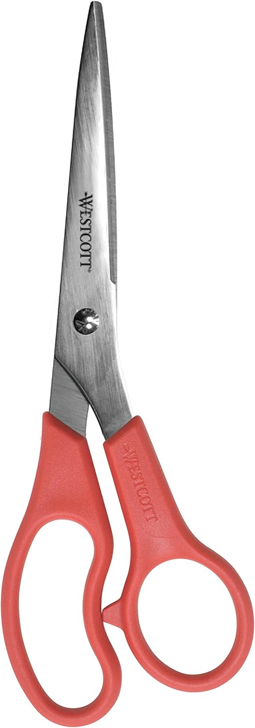 Westcott 8" All Purpose Value Stainless Steel Straight Scissors, Red Red, 1-Pack